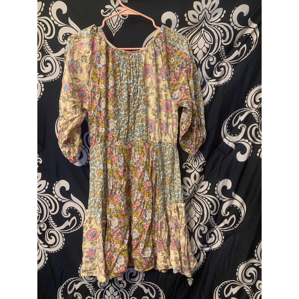 GiGio USA Womens Small Patchwork Floral Tassel Tie Mini Dress Boho Mixed Print - Picture 6 of 9